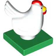 Duplo Animal Chicken / Hen, Tail, Smooth Red Comb, on Green Base