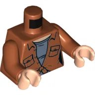 Torso Shirt, Pockets, Tied at Midriff, Sand Blue Undershirt Print, Dark Orange Arms, Light Nougat Hands
