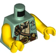 Torso, Vest with Patches, Brown Belt, Sash with Barrels, Goose and Golden Egg in Pockets Print, Yellow Arms and Hands