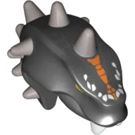 Minifig Head Special, Snake, Thin with Horns Silver, and Orange Scales Print (Skalidor)