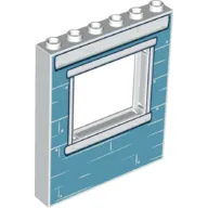 Panel 1 x 6 x 6 with Window with Medium Blue Bricks, White Windowpane Print