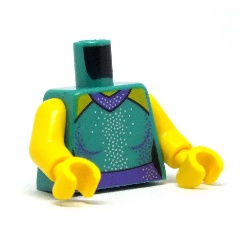 Torso, Dress with Dark Purple Collar and Waist, and Silver and Dark Purple Glitter Print, Yellow Arms and Hands