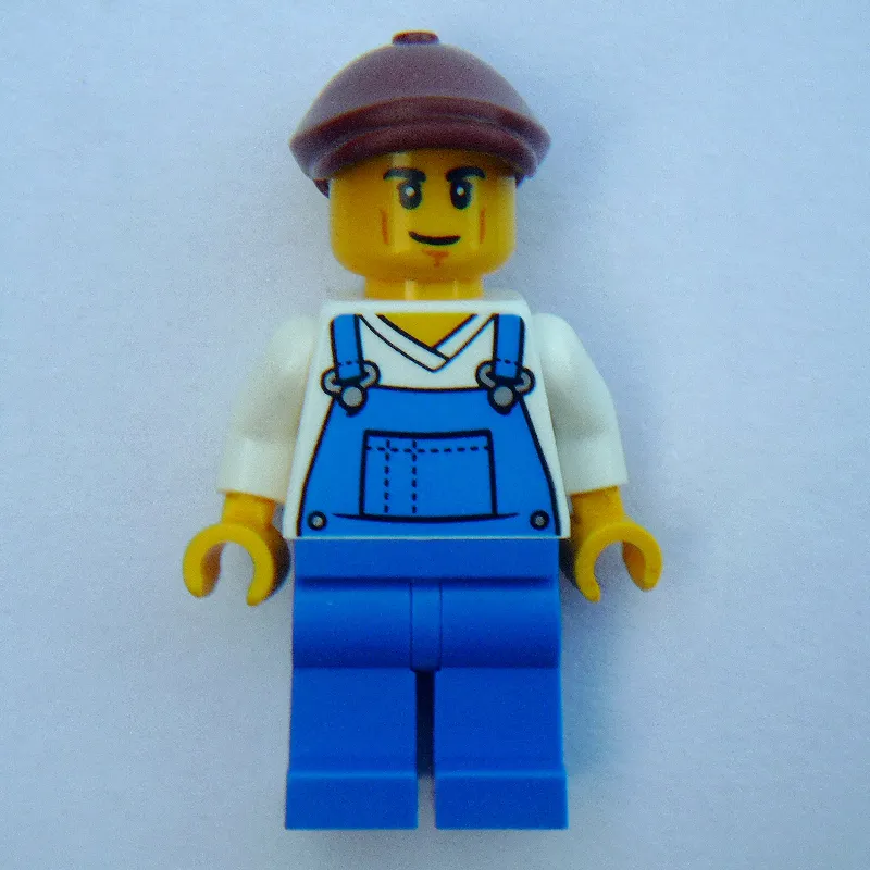 Farmer, Blue Overall, Reddish Brown Cap