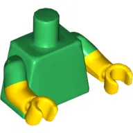 Torso, Dual Molded Arms, Green Sleeves Pattern, Yellow Arms and Hands