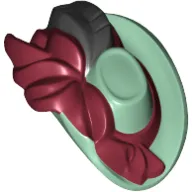 Hat with Pin, Ladies Fedora with Large Red Bow and Black Feather Print