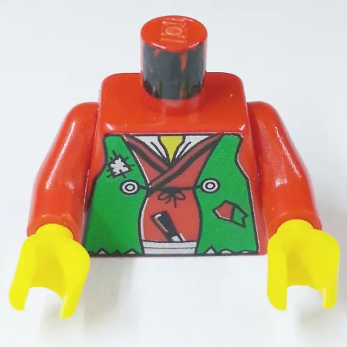 Torso Vest Green Tattered / LEGO Logo on Back Print (Robber), Red Arms, Yellow Hands