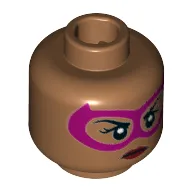 Minifig Head Batgirl, Dual Sided, Magenta Eyemask, Dark Red Lips, Grin with Teeth / Neutral Print [Hollow Stud]