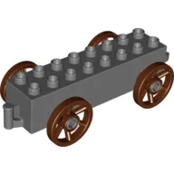 Duplo Wagon Base 2 x 8 x 1 1/2 with Large Reddish Brown Spoked Wheels