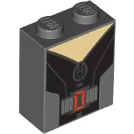 Brick 1 x 2 x 2 with Inside Stud Holder with Black and Gray Jacket Print