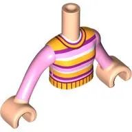 Minidoll Torso with Bright Pink/Bright Light Orange/Dark Pink/White Striped Shirt print, Light Nougat Hands