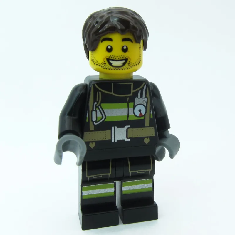 Firefighter, Black Fire Suit, Dark Brown Hair