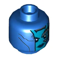 Minifig Head Nebula, Dual Sided, Dark Azure Face, Dark Blue Lips, Mechanical Left Eye and Silver Stripes on Back Print [Hollow Stud]