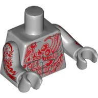 Torso Bare Chest with Muscles and Red Tattoo with Minifig Heads Print, Light Bluish Gray Arms and Hands with Red Tattoo Print