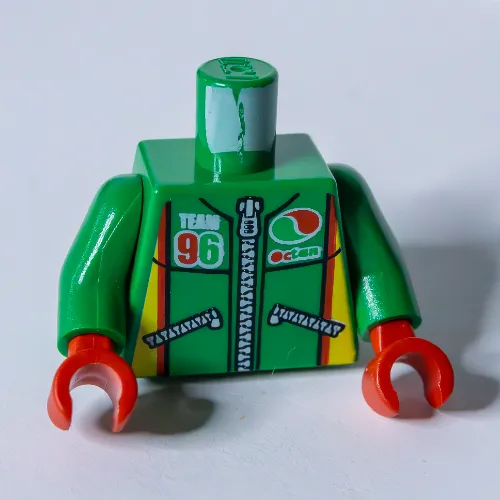 Torso Octan Logo Zippered Jacket with 'Team 96' Print, Green Arms, Red Hands
