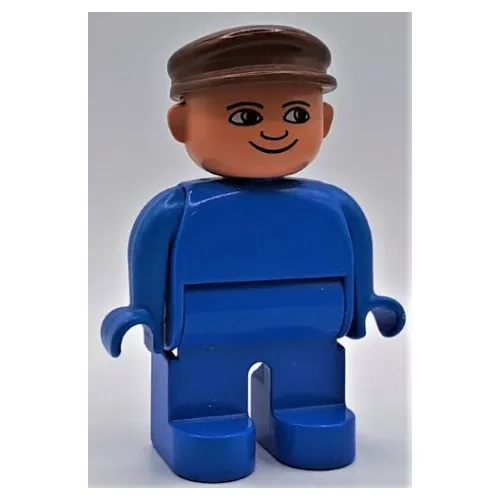 Duplo Figure, Early, with Flat Cap Brown, Blue Legs, Plain Top