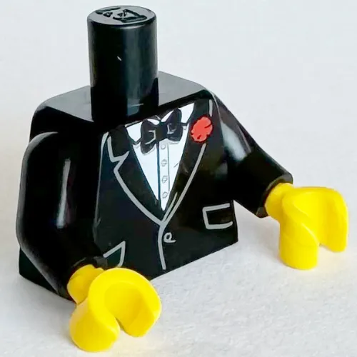 Torso Jacket, White Shirt, Black Bow Tie, Red Flower Print, Black Arms, Yellow Hands