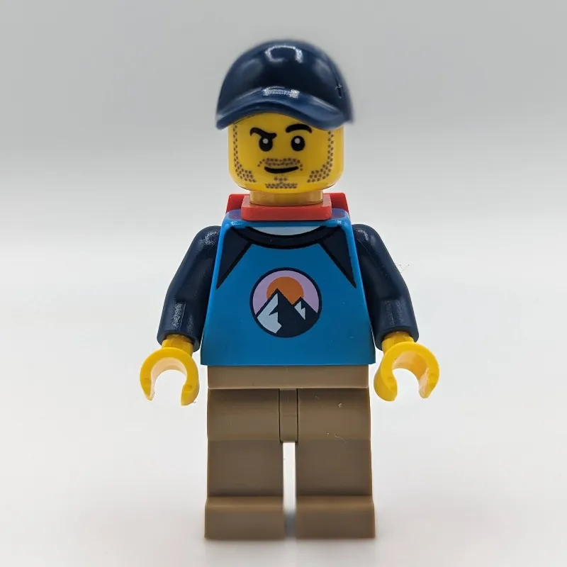 Dirt Bike Rider, Male - Dark Azure Top, Dark Tan Legs, Red Backpack, Dark Blue Cap