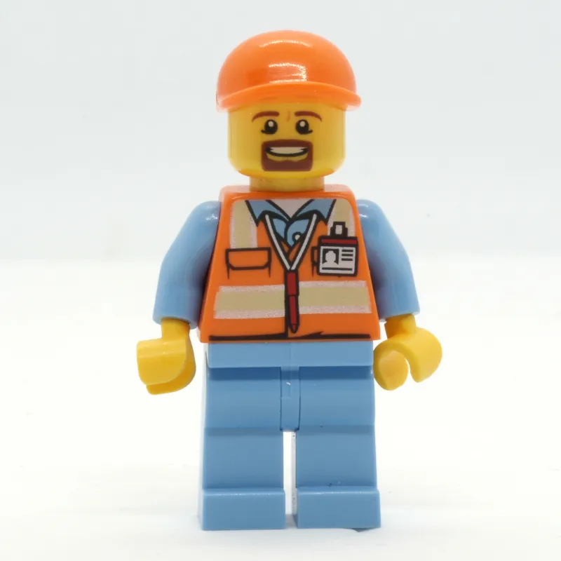 Ground Crew, Orange Safety Vest, Medium Blue Legs, Orange Cap, Goatee Beard