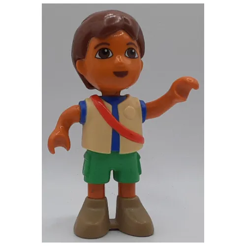 Duplo Figure Diego with Green Shorts, Blue Shirt, Tan Vest