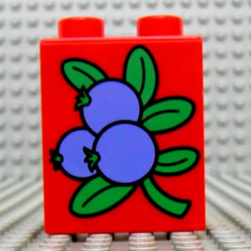 Duplo Brick 1 x 2 x 2 with 3 Blueberries and Leaves Print