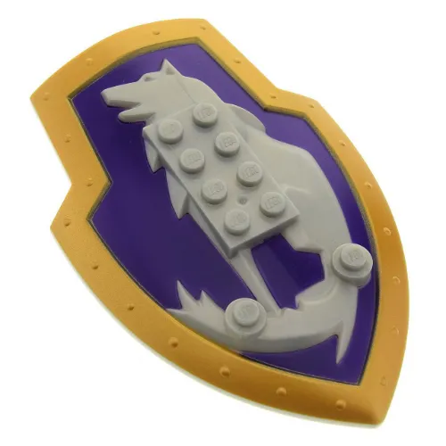 Large Figure Shield, 2 x 4 Brick Relief, Danju Wolf with Dark Purple and Gold Print