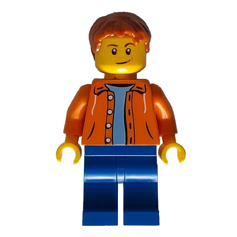 Man, Open Orange Shirt, Blue Legs, Dark Orange Hair