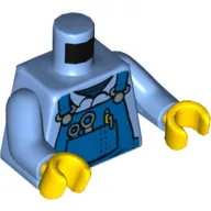 Torso Mechanic Blue Overalls, Tools in Pocket, Pen with Black Outline Print, Back Print, Medium Blue Arms, Yellow Hands