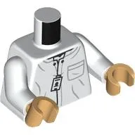 Torso, Lab Coat, ID Badge print, White Arms, Warm Tan Hands