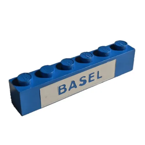 Brick 1 x 6 with Blue on White 'BASEL' print