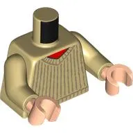 Torso, Knitted Sweater, Red Shirt Print, Tan Arms, Light Nougat Arms
