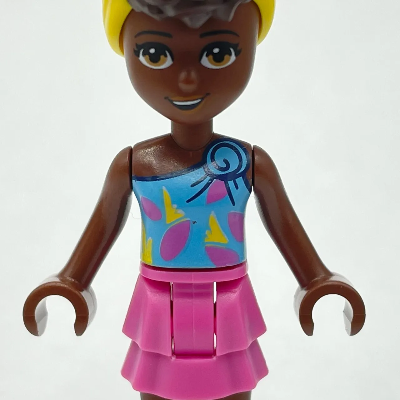 Nandi - Medium Azure Top, Dark Pink Skirt, Dark Brown Hair with Bandana