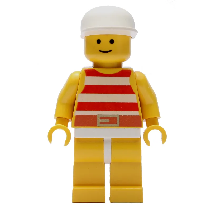 Man, Red and White Striped Swimsuit, White Cap