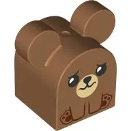 Duplo Brick 2 x 2 x 2 Curved Top with Round Ears, Sad Bear Print