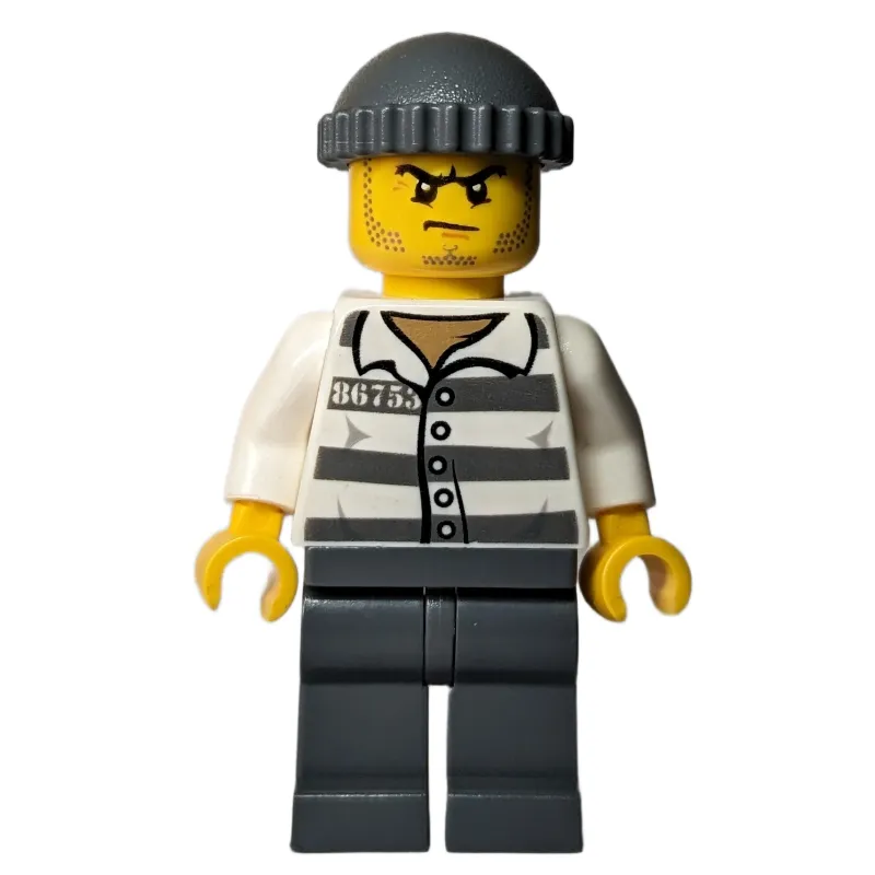 Criminal, Prison Shirt with #86753, Dark Bluish Gray Legs, Dark Bluish Gray Hat