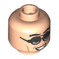 Minifig Head Otto Octavius, Black Glasses with Silver Glass, Mean Grin / Angry