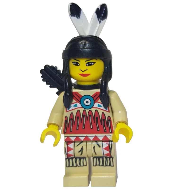 Indian - Woman, Tan Clothing, Red Trim, Quiver