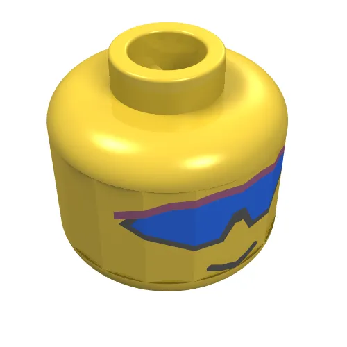 Minifig Head, Blue Wrap-Around Sunglasses Print [Blocked Open Stud]