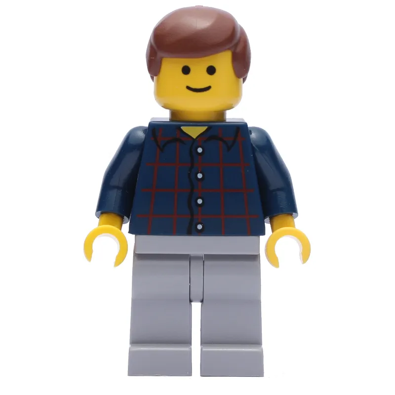 Man, Dark Blue Plaid Shirt, Light Bluish Gray Legs, Reddish Brown Hair