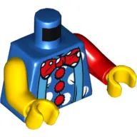 Torso, Odd Arms, Shirt with White Polka Dots, 3 Red Buttons, Blue Suspenders, Red Polka Dot Bow Tie Print, Left Red Arm, Right Yellow Arm, Yellow Hands