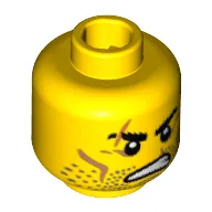 Minifig Head Barbarian, Beard Stubble, Scars over Right Eyebrow and Mouth, Angry Print