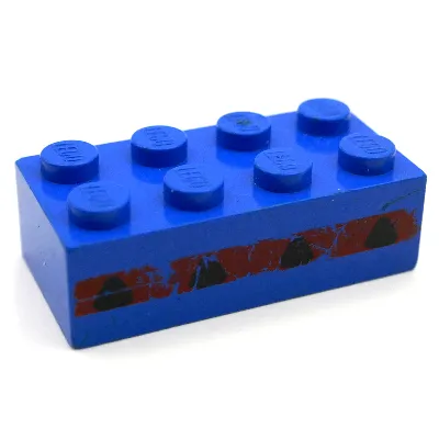 Brick 2 x 4 with Slotted Bottom Tubes with 4 Plane Windows in Thin Red Stripe Print