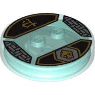 Function Brick Round 4 x 4 x 2/3 with 2 Studs and Black and Gold Cole Symbol and Asian Character Print