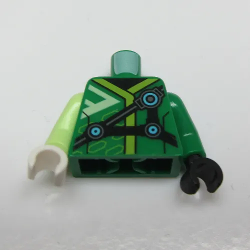 Torso, Odd Arms and Hands, Robe with Lime Trim, Black Straps with Azure Circles Print, Left Green Arm and Black Hand, Right Yellowish Green Arm and White Hand