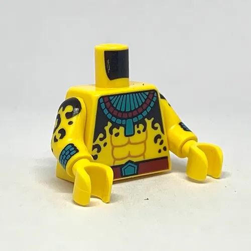 Torso, Bare Chest with Large Dark Azure and Dark Red Necklace, and Dark Red Belt with Dark Azure Buckle Print, Yellow Arms and Hands with Cuffs and Black Spots Print
