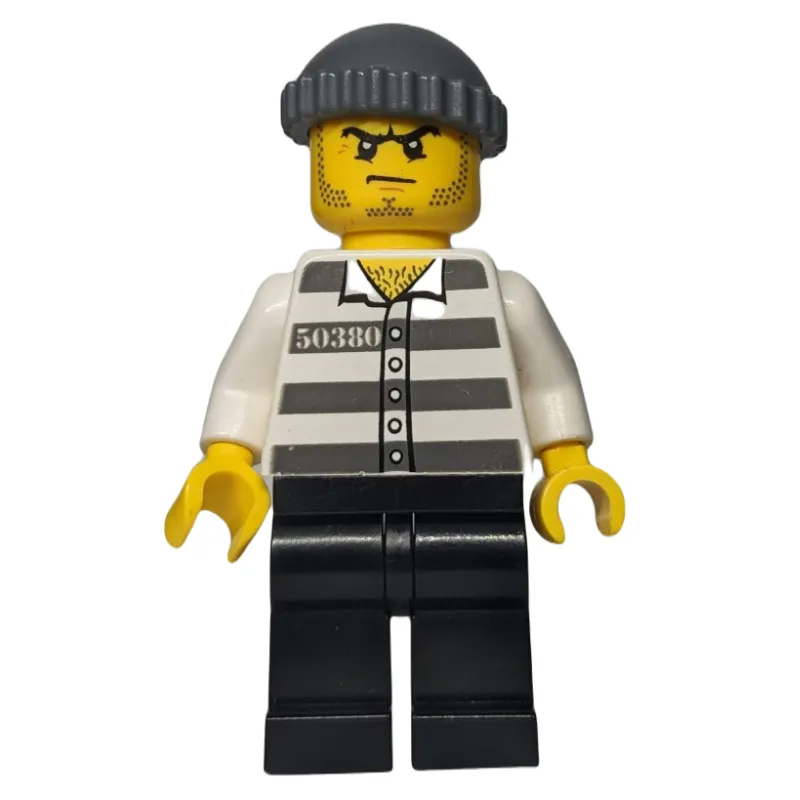 Criminal, Prison Shirt with #50380, Black Legs, Dark Bluish Gray Hat