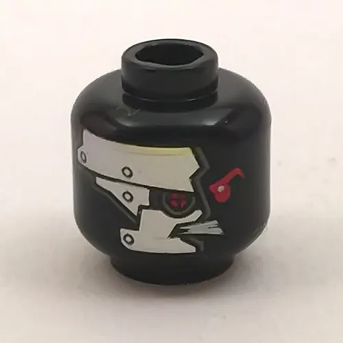 Minifig Head Nindroid, Silver Plating, Mechanical Red Eye Print [Hollow Stud]
