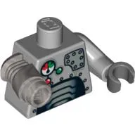 Torso Robot with Panels and Gauges Print, Light Bluish Gray Left Arm with Dark Bluish Gray Hand, Metallic Silver Mech Right Arm