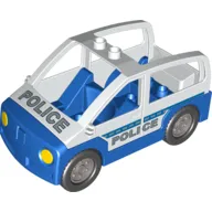 Duplo Car with 2 Studs on Roof, Blue Base and Silver 'POLICE' Print