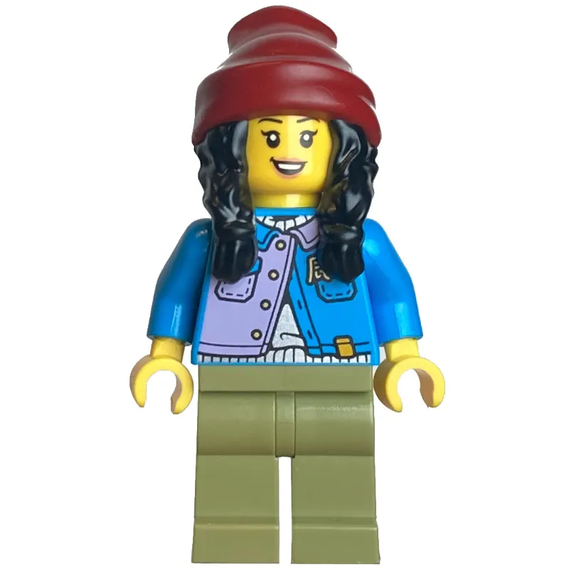 Dark Azure Torso, Olive Green Legs, Dark Red Beanie, Black Hair