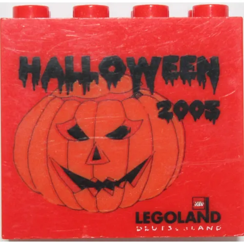 Brick 2 x 4 x 3 with 'LEGOLAND Deutschland HALLOWEEN 2005', Pumpkin Print